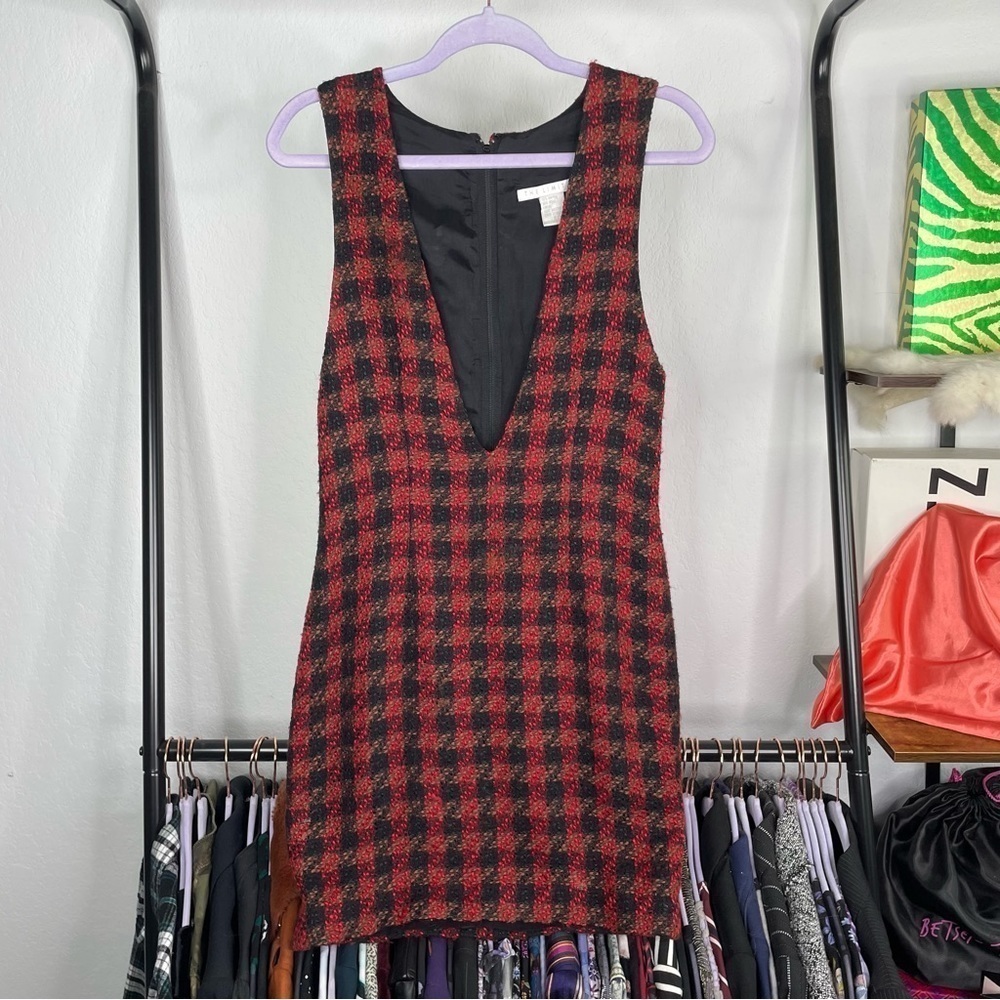 Vintage The Limited Red Houndstooth Plunge Neck Dress